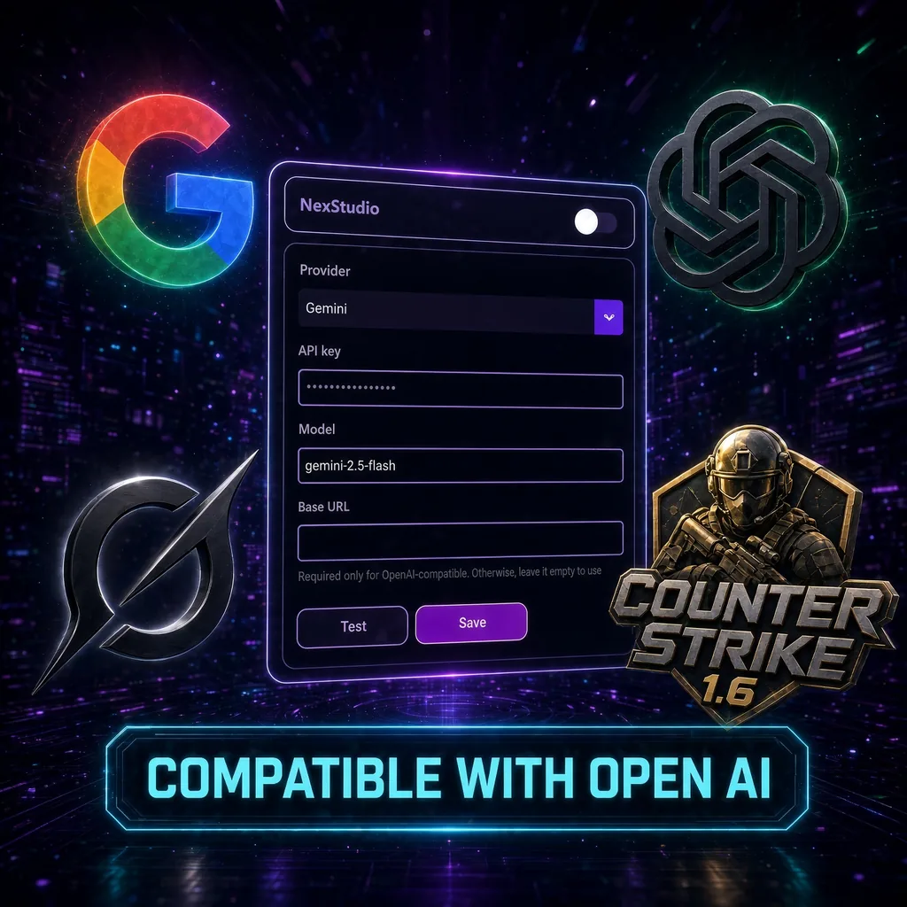 OpenAI-compatible: use Gemini, ChatGPT or any compatible API in NexStudio AMXX