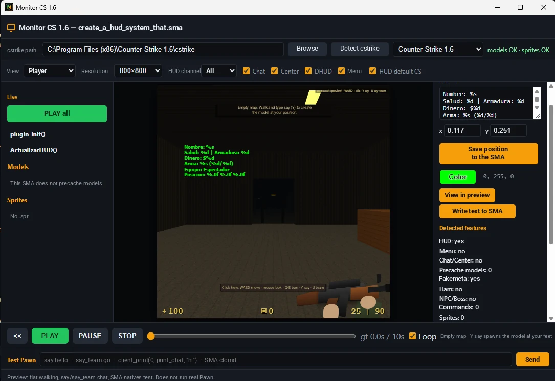 NexStudio AMXX CS 1.6 Monitor with HUD preview and Test Pawn console